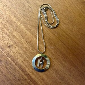 Vintage Napier Gold Tone Initial H Pendant Necklace Round Dangle Letter 24’
